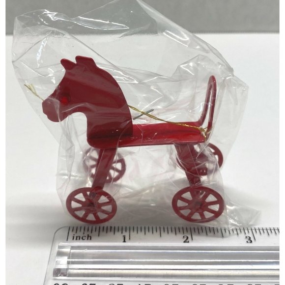Red Horse Christmas Tree Ornament Vintage Rolling Metal Toy Taiwan 2.5 Inch - Picture 3 of 5